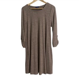Apt 9 Loose Fit Knit Tan Roll Tab Sleeve Pocket Sweater Dress Women Size M